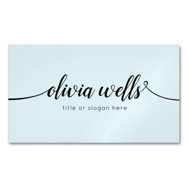 Simple Light Blue Handwritten Script Calligraphy B Magnetic Business Card (Front)