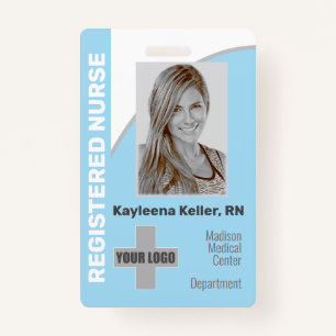 Simple Light Blue Logo Barcode ID Registered Nurse Badge
