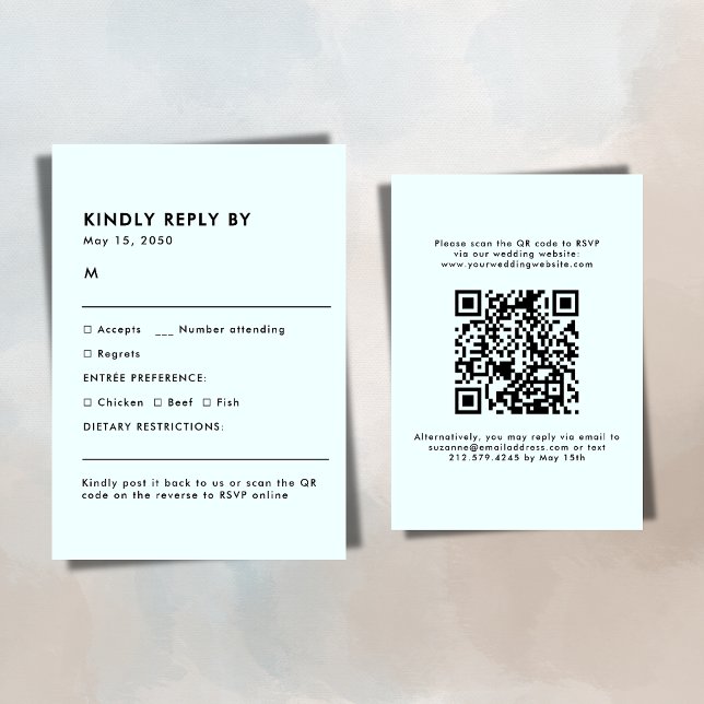 Simple Light Blue Meal Choice Wedding RSVP Card (Light Blue Meal Choice Wedding RSVP Card)