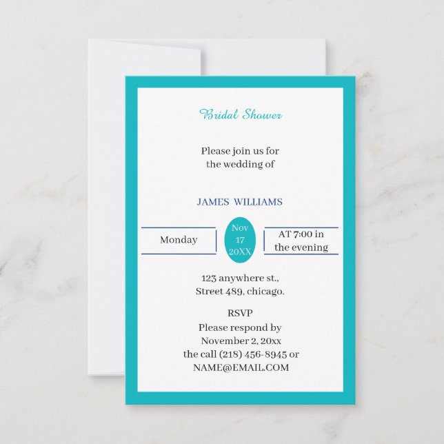 Simple Light Blue Personalized Bridal Shower Invitation (Front)