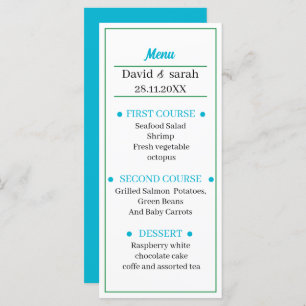 Simple Light Blue Personalized Wedding Dinner Menu