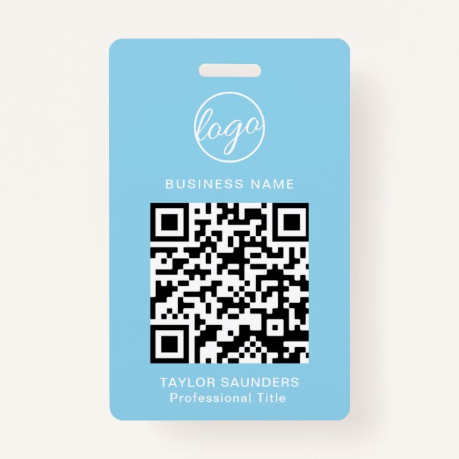 Simple Light Blue QR Code Employee ID Badge (Front)