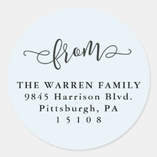 Simple light blue script return address classic round sticker