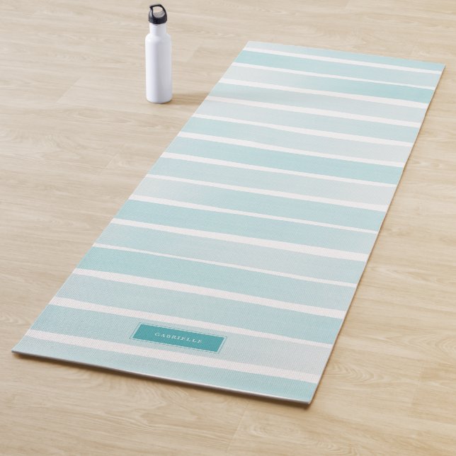 Simple Light Blue Stripes Pretty Personalized Yoga Mat (In Situ)