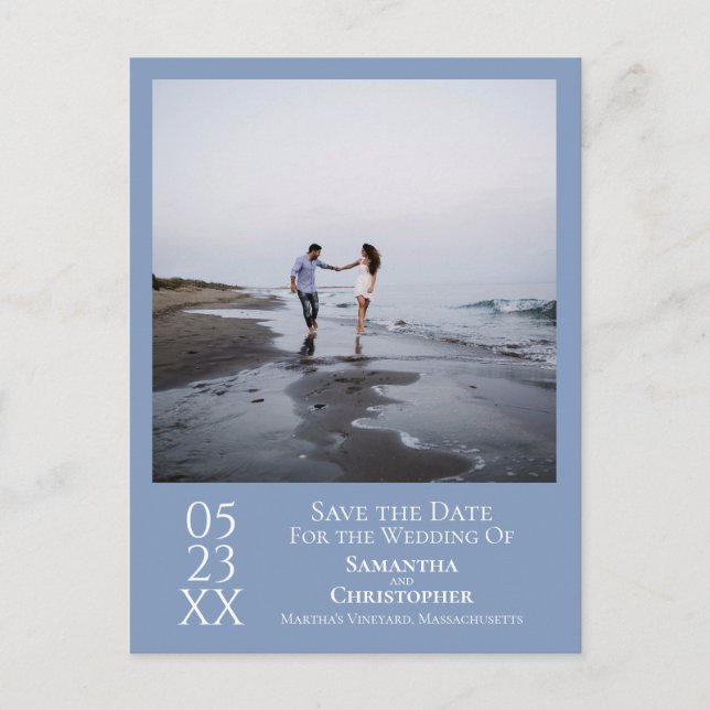 Simple Light Blue Wedding Save the Date Photo Postcard (Front)