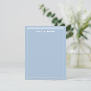 Simple Light Blue White Monogram Name Border Line Card