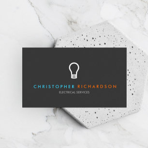Simple Light Bulb Contrasting Text Electrician Business Card