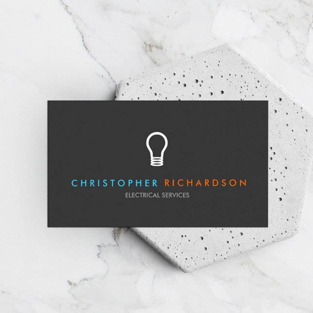Simple Light Bulb Contrasting Text Electrician Business Card (Creator Uploaded)