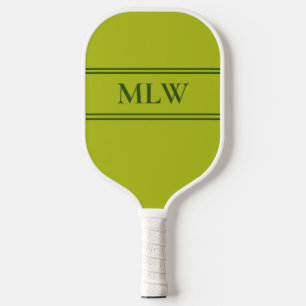 Simple Light Green and Dark Green Monogrammed  Pickleball Paddle