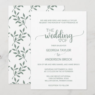 Simple Light Green Calligraphy Formal Wedding Invitation