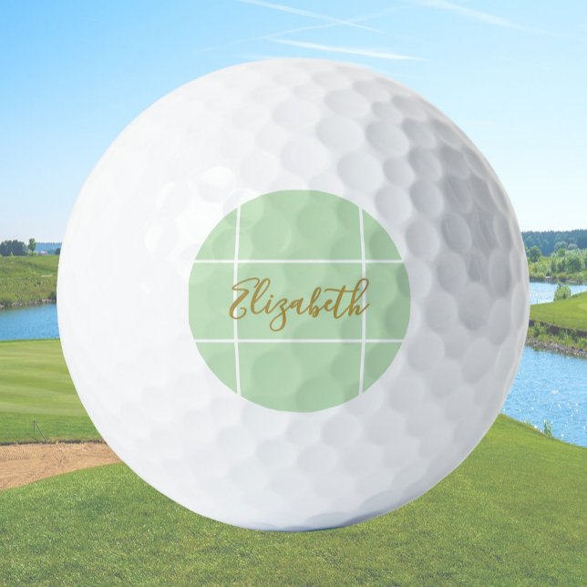 Simple light green minimalist custom name ladies  golf balls (Creator Uploaded)