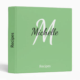 Simple Light Green Monogrammed Recipe Binder