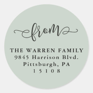 Simple light green script return address classic round sticker