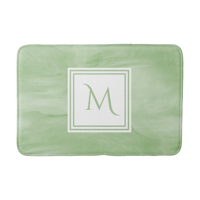 Simple Light Green Subtle Marble Modern Monogram Bath Mat (Front)
