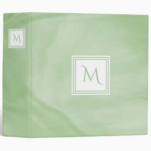 Simple Light Green Subtle Marble Modern Monogram Binder