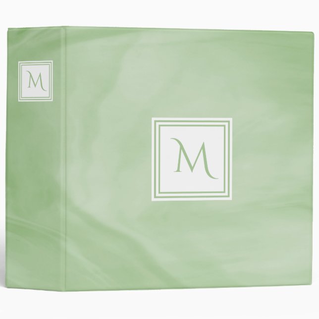 Simple Light Green Subtle Marble Modern Monogram Binder (Front/Spine)
