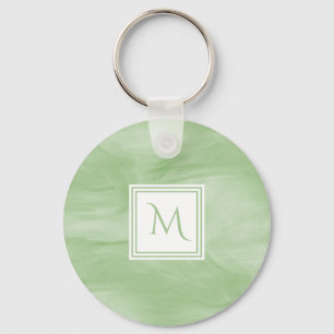 Simple Light Green Subtle Marble Modern Monogram Keychain