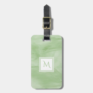 Simple Light Green Subtle Marble Modern Monogram Luggage Tag