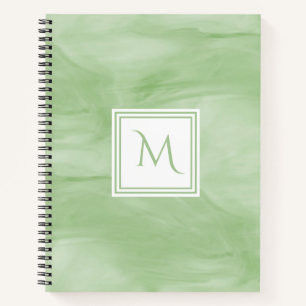 Simple Light Green Subtle Marble Modern Monogram Notebook