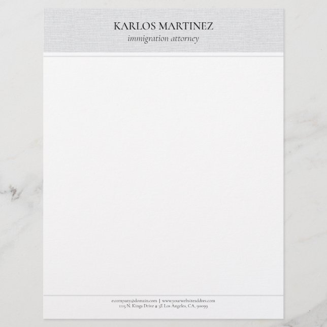 Simple Light Grey Linen Black Typography Letterhead (Front)