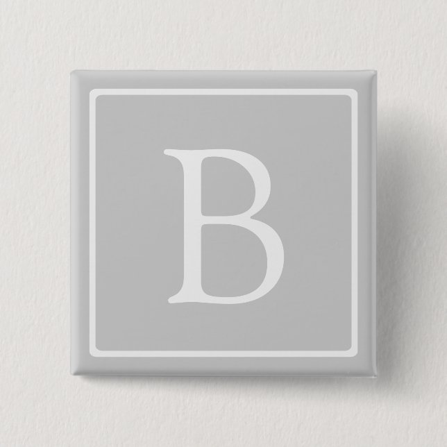 Simple Light Grey Monogram 2 Inch Square Button (Front)