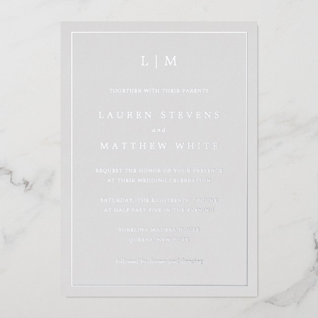 Simple Light Grey Monogram Elegant Wedding (Front)