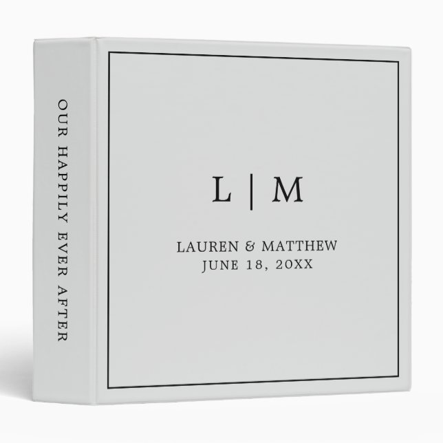 Simple Light Grey Monogram Elegant Wedding Binder (Front/Spine)