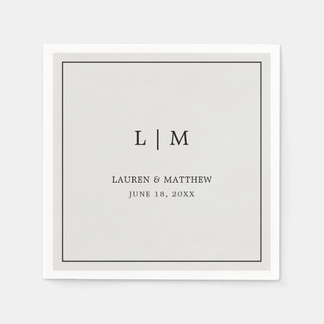 Simple Light Grey Monogram Elegant Wedding Napkin (Front)