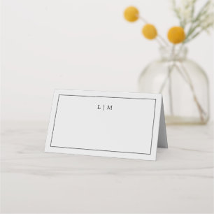 Simple Light Grey Monogram Elegant Wedding Place Card