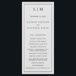 Simple Light Grey Monogram Elegant Wedding Program<br><div class="desc">Modern Wedding Program featuring a simple yet elegant design with a traditional layout. Your two letter monogram is at the top along with your details surrounded by a thin border. All design elements are black over a light grey background and may be changed in the design editing tool. A minimalist...</div>