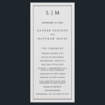 Simple Light Grey Monogram Elegant Wedding Program<br><div class="desc">Modern Wedding Program featuring a simple yet elegant design with a traditional layout. Your two letter monogram is at the top along with your details surrounded by a thin border. All design elements are black over a light grey background and may be changed in the design editing tool. A minimalist...</div>