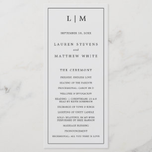 Simple Light Grey Monogram Elegant Wedding Program