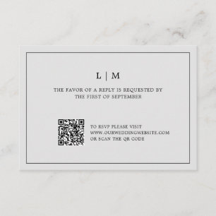 Simple Light Grey Monogram QR Code Elegant Wedding RSVP Card