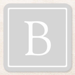 Simple Light Grey Monogram Square Paper Coaster