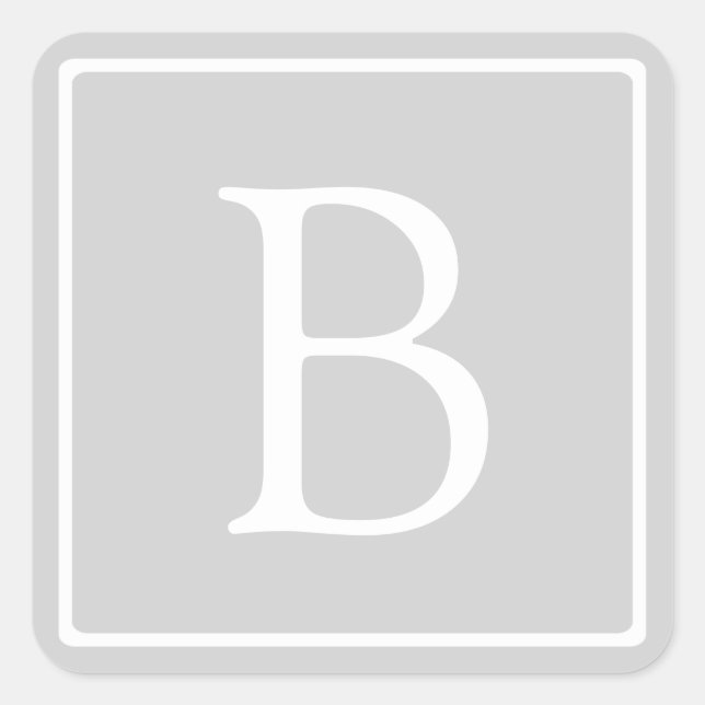Simple Light Grey Monogram Square Sticker (Front)