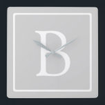 Simple Light Grey Monogram Square Wall Clock<br><div class="desc">Thank you for your purchase!</div>