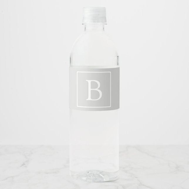 Simple Light Grey Monogram Water Bottle Label (Front)