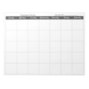 Simple Light Grey Thin Border Name Monthly Planner Notepad