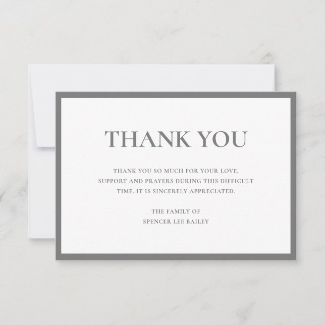 Simple Light Grey Traditional Sympathy Funeral Thank You Card (Front)
