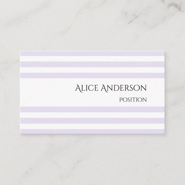 Simple Light Lavender Chic Pastel Stripes Minimal Business Card (Front)