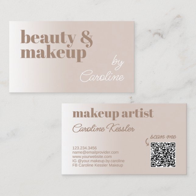 Simple Light Neutral Taupe Brown White Calligraphy Business Card (Front/Back)