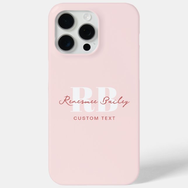 Simple Light Pink and White Monogram  Case-Mate iPhone Case (Back)