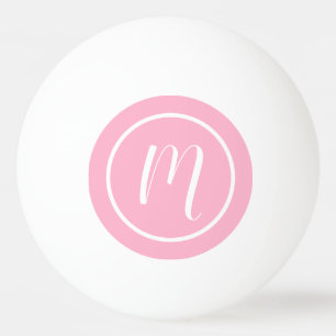 Simple Light Pink and White Monogram Ping Pong Ball