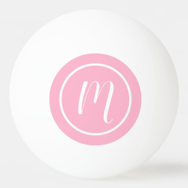 Simple Light Pink and White Monogram Ping Pong Ball (Front)