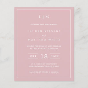 Simple Light Pink Monogram Budget Wedding Invite