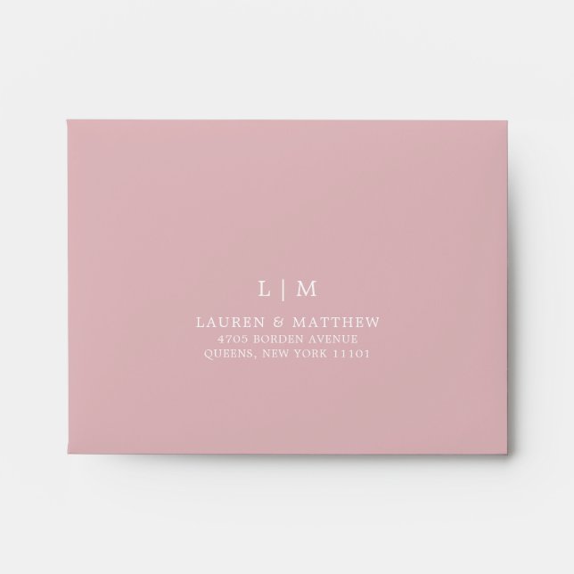 Simple Light Pink Monogram Elegant RSVP Wedding Envelope (Front)