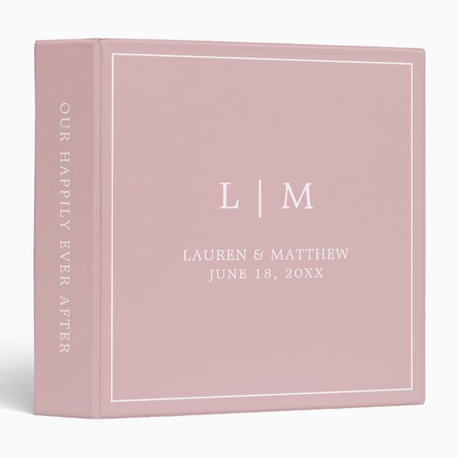 Simple Light Pink Monogram Elegant Wedding Binder (Front/Spine)