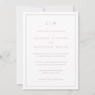 Simple Light Pink Monogram Elegant Wedding Invitation
