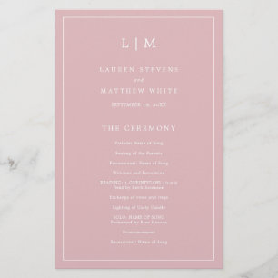 Simple Light Pink Monogram Elegant Wedding Program