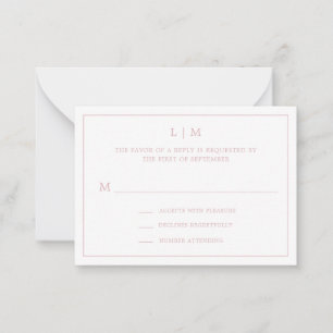 Simple Light Pink Monogram Mini Wedding RSVP Card